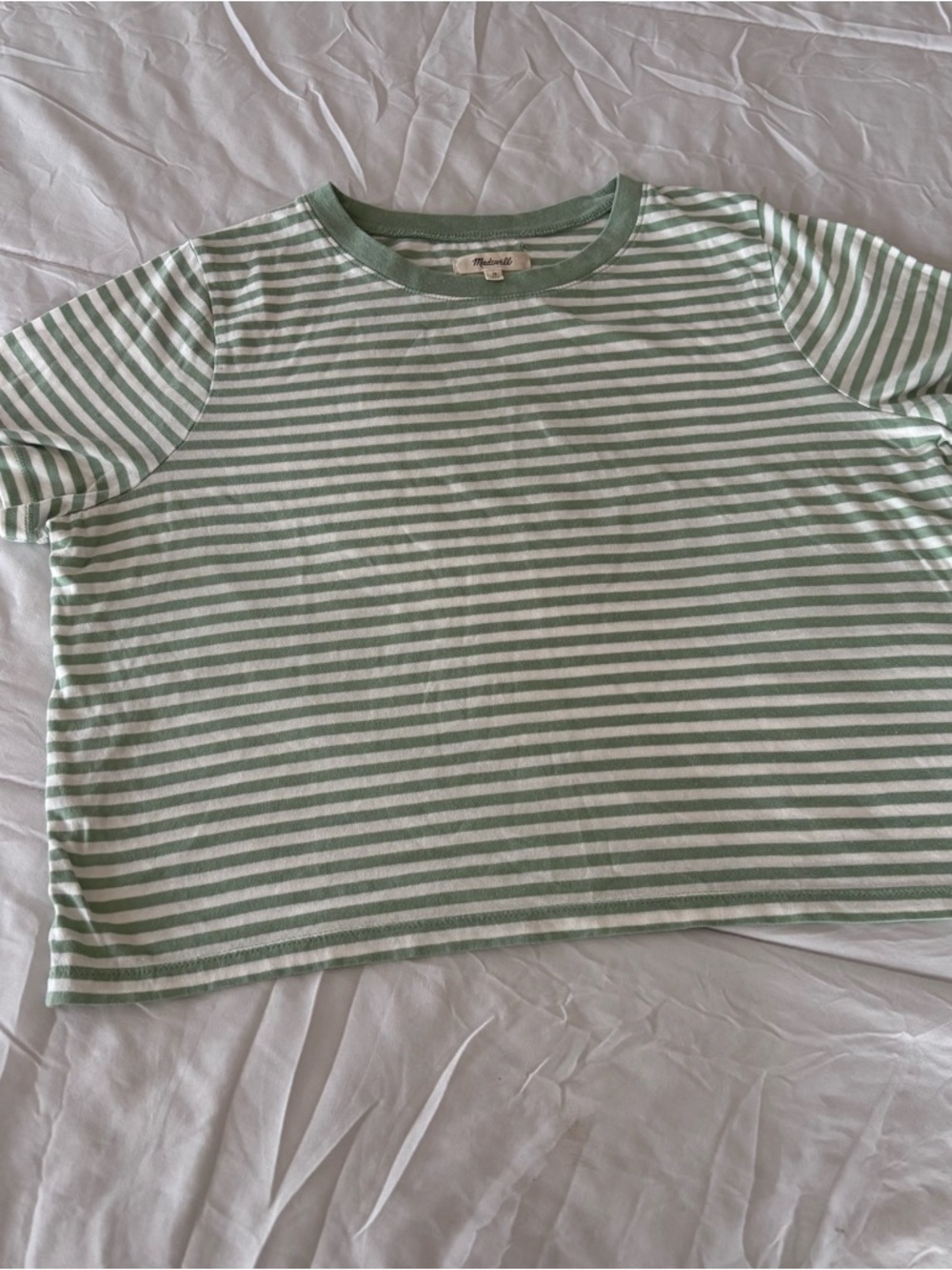Madewell Green & White Stripe Short Sleeve Tee Medium